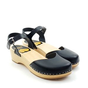 Swedish Hasbeens Toffel Black Ankle Strap clogs
